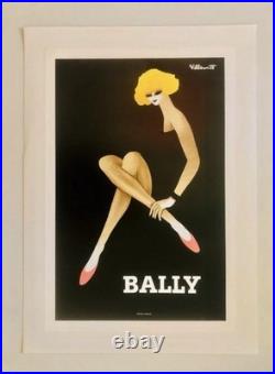 BALLY Shoes Poster, Bernard Villemot Original Linen-Backed Vintage Advertising