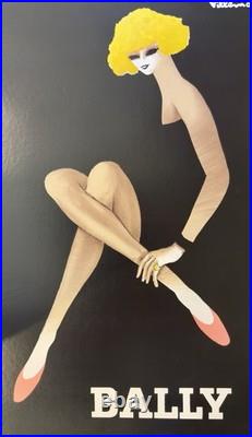 BALLY Shoes Poster, Bernard Villemot Original Linen-Backed Vintage Advertising