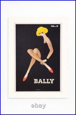 BALLY Shoes Poster, Bernard Villemot Original Linen-Backed Vintage Advertising