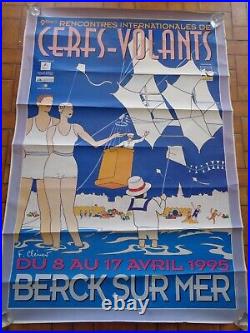 BERCK SUR MER Belle affiche géante Rencontres de Cerfs-Volants 1995 Poster Art
