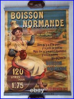 BOISSON NORMANDE Affiche sur Zinc Publicitaire Ancienne 60x80cm 1920 Cidre Calva