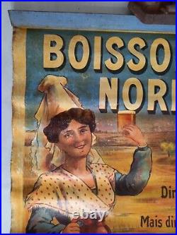 BOISSON NORMANDE Affiche sur Zinc Publicitaire Ancienne 60x80cm 1920 Cidre Calva