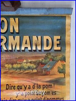 BOISSON NORMANDE Affiche sur Zinc Publicitaire Ancienne 60x80cm 1920 Cidre Calva