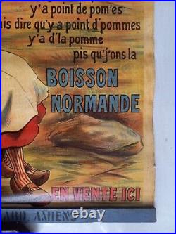 BOISSON NORMANDE Affiche sur Zinc Publicitaire Ancienne 60x80cm 1920 Cidre Calva