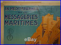 Belle AFFICHE Ancienne Paysage RHODES Méditerranée GILBERT GALLAND vers 1920