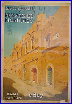 Belle AFFICHE Ancienne Paysage RHODES Méditerranée GILBERT GALLAND vers 1920