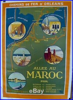 Belle Affiche Ancienne 1924 Allez au MAROC par ALO entoilée TBE