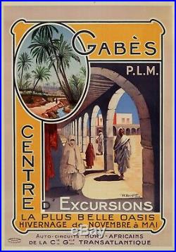 Belle Affiche Ancienne 1924 GABES HIVERNAGE en TUNISIE par Briquet Entoilee