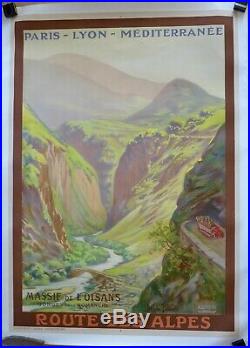 Belle Affiche Massif de l'OISANS Gorges de la Romanche par R Pean c 1930