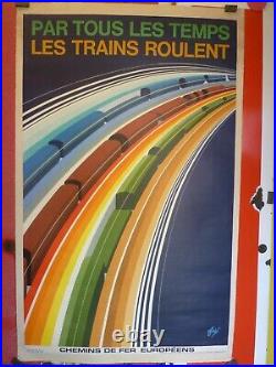 Belle Affiche Originale SNCF Foré train chemin de fer 1972 entoilée