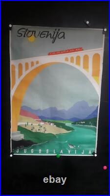 Belle Affiche Slovenie Yougoslavie Viaduc Train Paysage 1955
