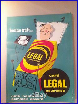 Belle Affiche vintage litho Années 50 /60 CAFE LEGAL neutralisé 038 X 050