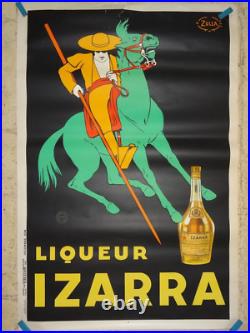 Belle Ancienne Affiche Originale Liqueur Izarra Zulla 1934 Picador à Cheval