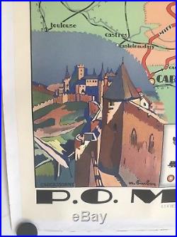 Belle affiche Ancienne Entoilee PLM Gorges Du Tarn Clermont Carcassonne Millau