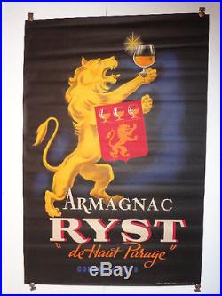Belle affiche ancienne Armagnac Ryst avec le celebre lion