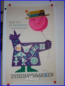 Belle affiche ancienne amusante Copenhague Danemark tourisme tete ballon