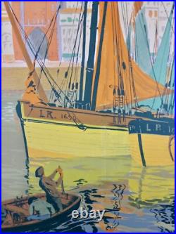 Belle affiche litho entoilee Ports et Plages de l'océan par Lacaze 1914