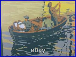 Belle affiche litho entoilee Ports et Plages de l'océan par Lacaze 1914