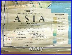 CARTE géographique ASIE ASIA physical LARGE SCHOOL MAP 1961 affiche ancienne