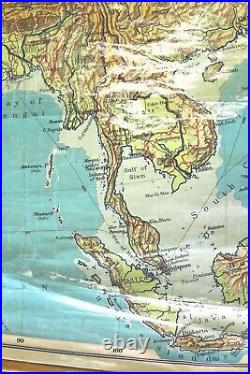 CARTE géographique ASIE ASIA physical LARGE SCHOOL MAP 1961 affiche ancienne