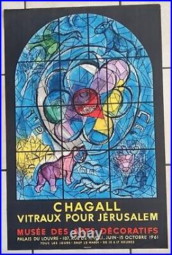 CHAGALL Affiche originale Vitraux pour Jérusalem 1961 Imp. MOURLOT