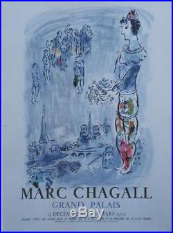 CHAGALL (LE MAGICIEN DE PARIS) Affiche originale entoilée Litho MOURLOT 1970
