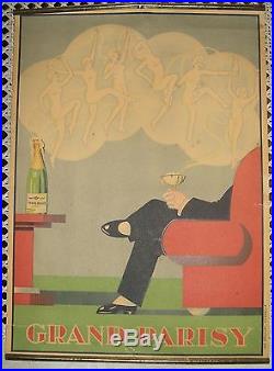CHAMPAGNE GRAND PARISY ancienne affichette publicitaire d'intérieur Art Déco
