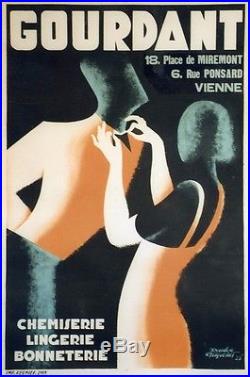 CHEMISERIE GOURDANT Affiche orig. Entoilée Litho Doudou FRAPOTAT 1933 86x126cm