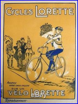 CYCLES LORETTE Affiche originale entoilée litho années 20 65x85cm