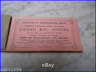 Carnet de billet de bal Charleston club Lorrain 1927 Salons pavillon bleu Nancy
