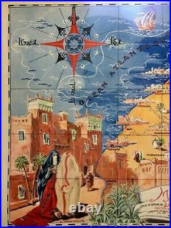 Carte du MAROC RARE Affiche Ancienne Originale par CARRIAT-ROLANT 1947