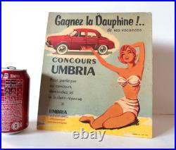Carton Pub Huile Solaire Umbria Gagnez la Renault Dauphine 1956 Pin up Carton Pub Huile Solaire Umbria Gagnez la Renault Dauphine 1956 Pin up