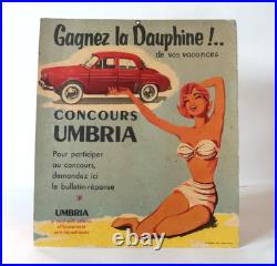Carton Pub Huile Solaire Umbria Gagnez la Renault Dauphine 1956 Pin up