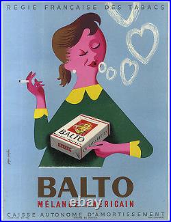 Cigarettes BALTO Peinture originale Affiche Publicitaire, Gouju & Amalric 1953