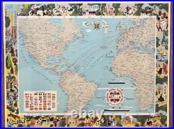 Compagnie Générale Transatlantique, Affiche Ancienne, Carte Des Lignes