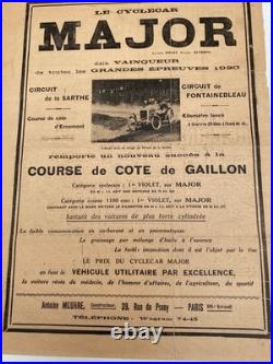 Cyclecar Major Affiche Course De Cote De Gaillon 1920 Sous Plexiglas