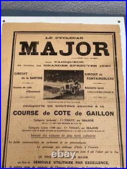Cyclecar Major Affiche Course De Cote De Gaillon 1920 Sous Plexiglas