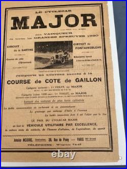 Cyclecar Major Affiche Course De Cote De Gaillon 1920 Sous Plexiglas