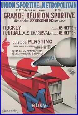 Dupin Affiche Ancienne Art Deco U. S. Metro Reunion Sportive CI 1930