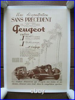 E98 Affiche d'interieur de garage Peugeot 201 301 401 601 circa 1930 63 x 48 cm