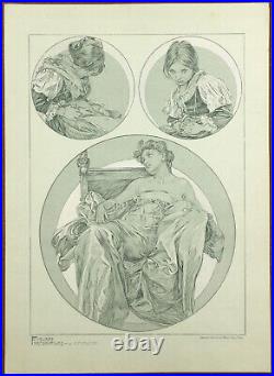 Estampe Art Nouveau Femme Figures Décoratives Alphonse Mucha Planche 12