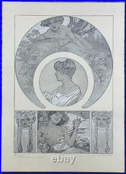 Estampe Art Nouveau Femme Figures Décoratives Alphonse Mucha Planche 2
