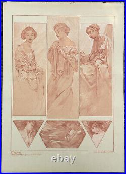 Estampe Art Nouveau Femme Figures Décoratives Alphonse Mucha Planche 7