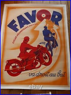 FAVOR Affiche originale entoilée Cycles & Motos vers 1930