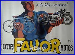 FAVOR cycles et motos par Bellenger GRANDE AFFICHE ORIGINALE ANCIENNE/G56