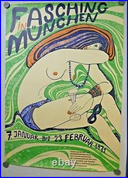 Fasching Fasnacht Carneval in München 1971 sig. Venedey semi-nude girl Plakat