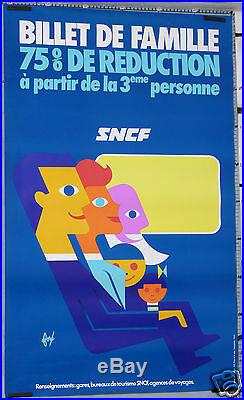 Fore Affiche Ancienne 1972 Sncf Billet 75% Reduction Famille