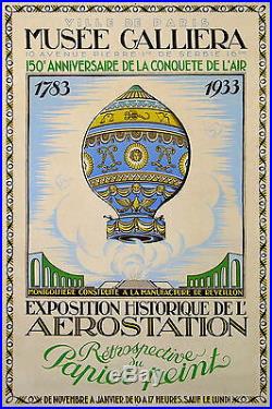 Gabriel Affiche Ancienne Montgolfiere Conquete De L'air Aerostation 1933