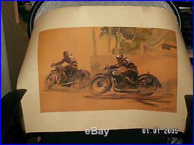 Geo Ham ancienne affiche litho dessin original course moto très rare année 50