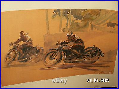 Geo Ham ancienne affiche litho dessin original course moto très rare année 50
